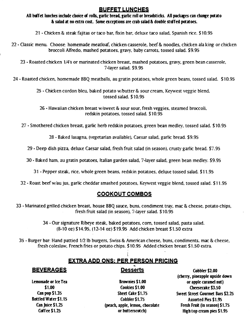 Catering Menu Gene Davis & Sons